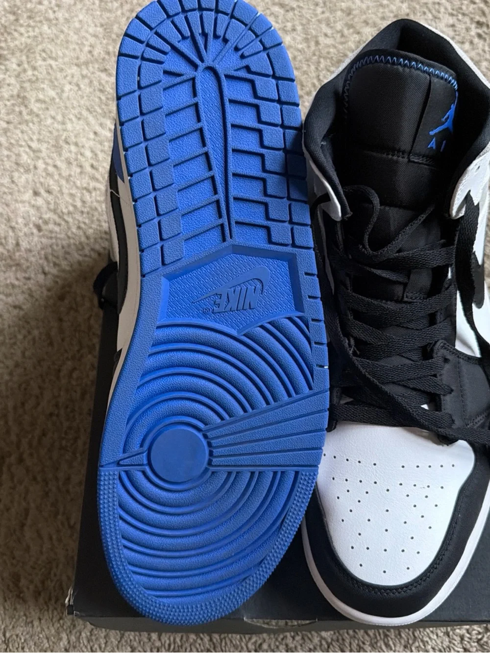 Jordan 1 Mid Men’s Sneakers - Black, White & Blue